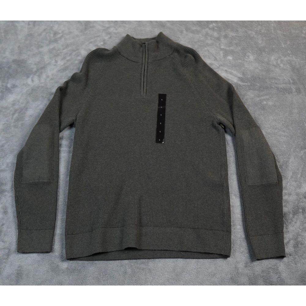 Banana Republic Medium Men's Half-Zip Sweater Large Gray Ribbed Elbow Patch